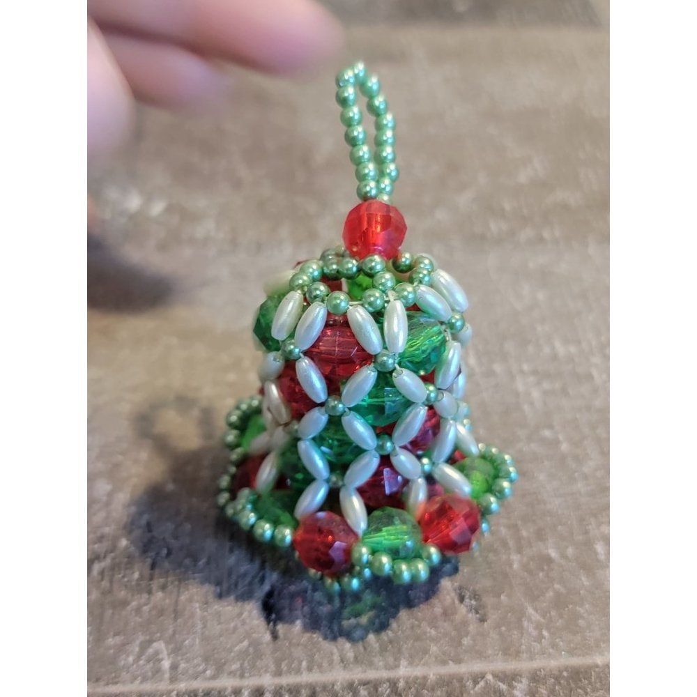 Green‎ red beaded Bell ornament Xmas decor